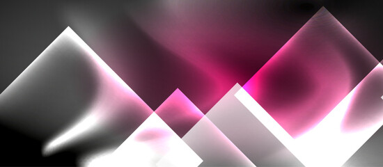 Leinwandbilder - Abstract geometric shapes, pink hues, white lines, dark background. Modern design, blurred effects, dynamic composition.
