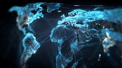 Poster - Dynamic digital world map emphasize america continent for ai powered global network connectivity big data transfer cyber technology network information exchange and telecommunication