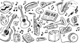 Musical Instrument Doodle Pattern Black and White