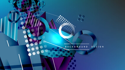 Aufkleber - Abstract geometric composition. Blue, purple gradients dominate. Shapes overlap, creating dynamic visual texture. Modern design elements present.