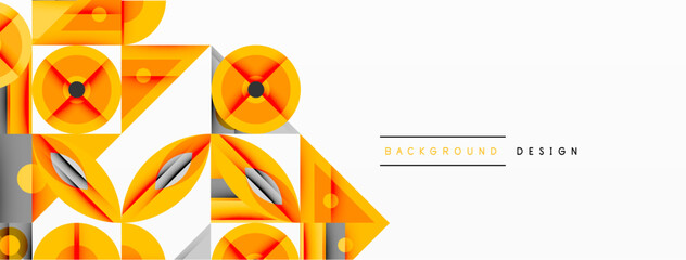 Aufkleber - Geometric pattern features vibrant orange triangles, circles. Modern design creates dynamic visual texture, suitable for backgrounds.