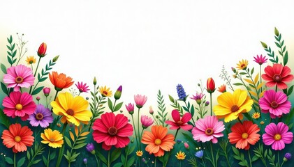 Wall Mural - Vibrant flower border bursting with color, perfect for gardening and landscaping projects , pretty, summer