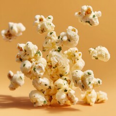 Aufkleber - Savory Popcorn Treat: Herb-Infused, Light, and Airy! Perfect for snacking on a background of yellow. A delightful, crunchy treat.