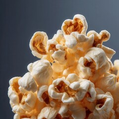 Poster - Macro shot of fresh popcorn showing texture and color. Warm lighting against a dark background emphasizes details and adds depth to the image.