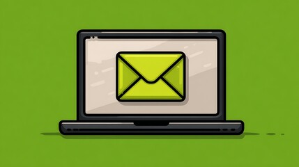 Aufkleber - Email icon illustration on laptop screen, green background