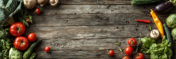 Aufkleber - Fresh Produce Beautifully Arranged on Rustic Wood Texture for a Farm-To-Table Concept