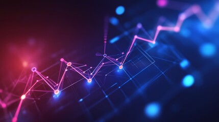 Poster - Abstract line graph in neon colors against a dark gradient, with digital effects to convey data movement and analysis