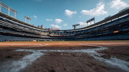 Poster - Empty baseball stadium floor against the backdrop of an empty stadium
