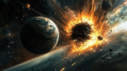 Wall Mural - a massive space collision between two planets
