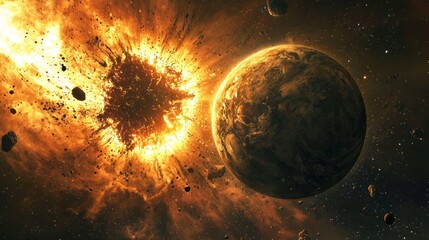 Wall Mural - a massive space collision between two planets