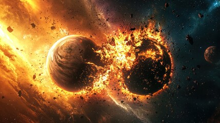 Wall Mural - a massive space collision between two planets