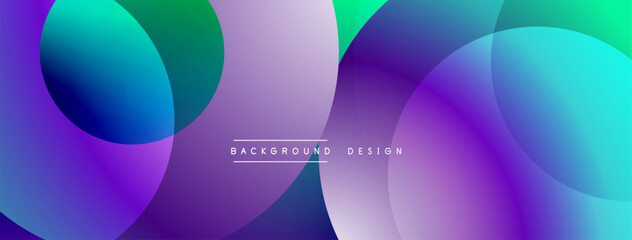 Poster - Abstract circles overlap, creating vibrant gradients. Purple, blue, green hues dominate design. Modern aesthetic, simple text element present.