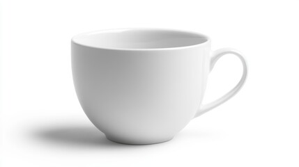 Poster - A plain white ceramic mug with a curved handle, isolated on a white background.