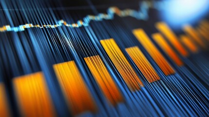 Poster - A close-up of a digital financial graph on a computer screen, showing upward growth trends, with a business professional analyzing the data
