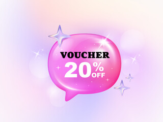 Wall Mural - holographic gradient chrome color a coupon tag label. 20 percent discount offer tag with pink shiny 