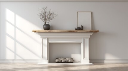 Aufkleber - Empty traditional fireplace blank walls and mantle piece mockup shelf in a ing