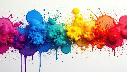Wall Mural - Abstract colorful paint splatters on white background, vibrant hues, artistic texture , splash, paint
