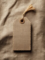 Fototapete - Gift Tag on Textured Beige Fabric Background With Top Space for Personalization and Decoration