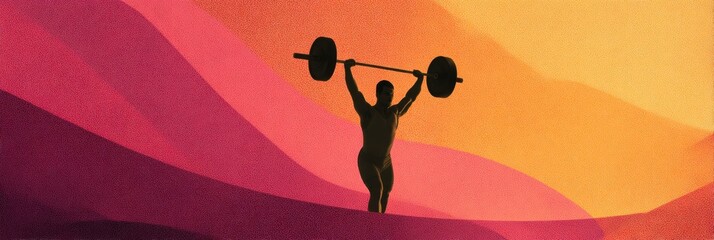 Poster - Weightlifting Silhouette Against a Vibrant Abstract Gradient Background Showcasing Strength and Determination During Workout Sessions