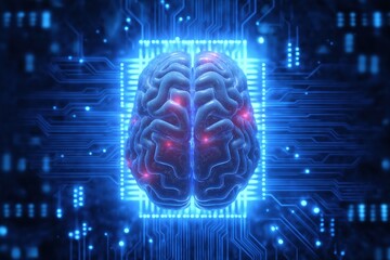Poster - Futuristic neural network with ai brain and digital circuitry