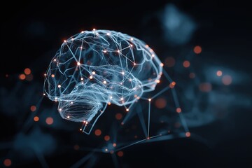 Poster - Digital brain network with neural connections on dark background