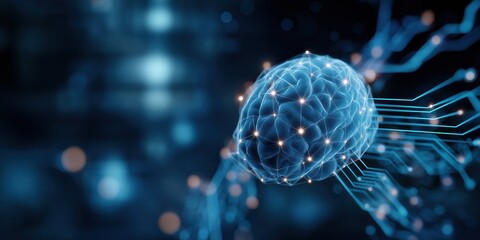 Poster - Digital neural network visualization with glowing synaptic connections