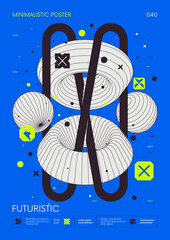 Poster - Modern abstract poster, Raster version of high quality and resolution, artwork with geometric postmodern shapes in brutalism aesthetics, minimalistic trendy bold composition, A4 futuristic graphic 40