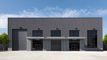 Poster - Exterior of a modern small business unite with warehouse