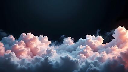 Aufkleber - A mesmerizing scene of fluffy clouds, illuminated by a warm glow, against a dark sky