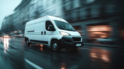 Leinwandbilder - Fast, moving white delivery van on the road