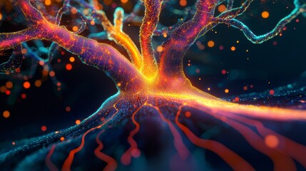 Aufkleber - Abstract vibrant neuron network, glowing energy streams.