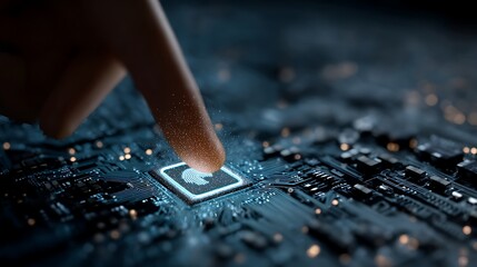 Fototapete - Finger touching key icon on circuit board symbolizing advanced security in digital technology conceptual representation of cybersecurity and data protection showcasing integration of modern computing