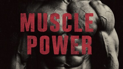Poster - Muscle Power Typographic Design Over Ripped Abs Showcasing Strength and Fitness in a Bold, Striking Manner