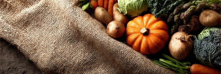 Aufkleber - Colorful Autumn Vegetables Arranged With Burlap in a Rustic Setting Evoke the Harvest Season and Celebrate Natures Bounty During Fall