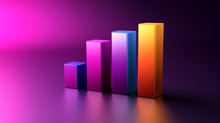 Poster - A modern D bar graph in vibrant colors on a dark gradient background, with reflections and shadows enhancing its professional and sleek look