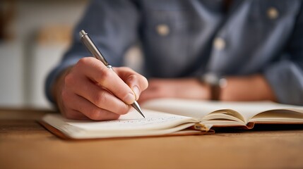 Aufkleber - Focused writer jots down important notes in an open notebook with a pen