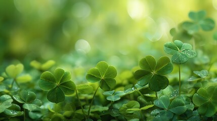 Poster - Four leaf clover field, shamrocks, lucky day, good luck charm, green growth, spring and summer, st, patrick, s day, background wallpaper