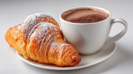 Poster - Fresh croissant with hot chocolate isolated on a
