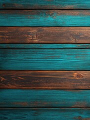 Poster - Rustic wooden background of horizontal planks in teal and brown from above for texture or design element