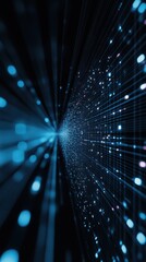 Poster - Abstract digital network background with glowing particles and blue lines perspective view technology concept data stream visualization