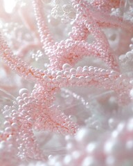 Poster - Abstract DNA Structure Close Up Rendered in Pink and White Bubbles on a Soft Background for Science and Beauty Concepts