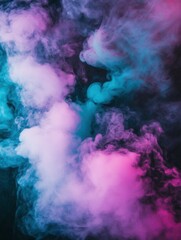 Poster - colorful smoke swirling abstractly filling dark space, studio shot of cyan, pink, and purple hues, d