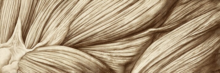 Poster - Detailed Anatomical Muscle Plate Illustration Featuring Intricate Muscle Fiber Patterns in Beige Tones