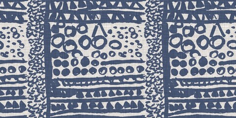 Naklejka na meble French blue abstract scribble linen seamless border pattern. Primitive 2 tone country cottage style ribbon banner edge motif. Simple vintage rustic farmhouse fabric textile effect wash tape
