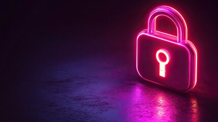 Poster - abstract, neon-glowing graphic of a padlock, suitable for websites or blogs about cybersecurity, data protection, digital privacy, blockchain, or futuristic security concepts.