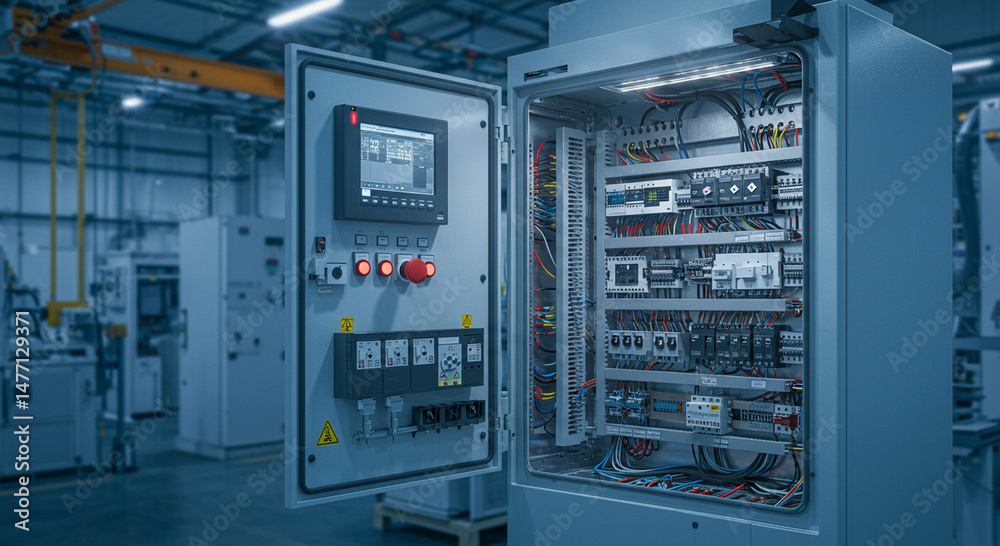 Electrical control panel with industrial automation system in a modern ...
