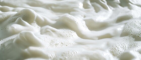 Poster - Close-up of White Foam Texture with Bubbles and Waves, Abstract Background, Studio Shot, Smooth and Creamy Appearance
