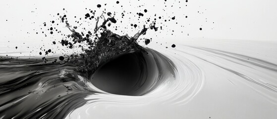 Poster - abstract black and white liquid vortex splashing with dynamic motion in studio shot artistic composi