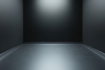 Poster - Abstract empty room interior with dark walls and floor under spotlight, studio shot, modern minimalist design, nobody