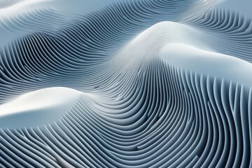 Poster - abstract wavy lines create a minimalist landscape in shades of blue and white; aerial view emphasize